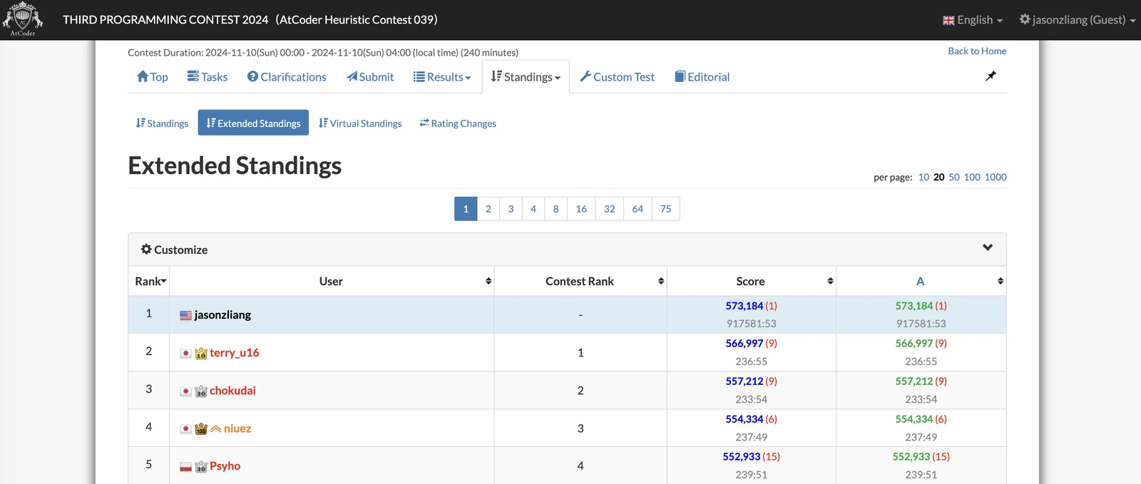 AHC039 extended standings: rank 1 jasonzliang, 573,184, contest rank
        blank; rank 2 terry_u16, 566,997, contest rank 1.